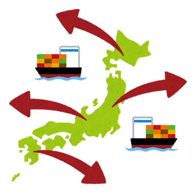 荷物を船に積んで輸出する様子のイラスト